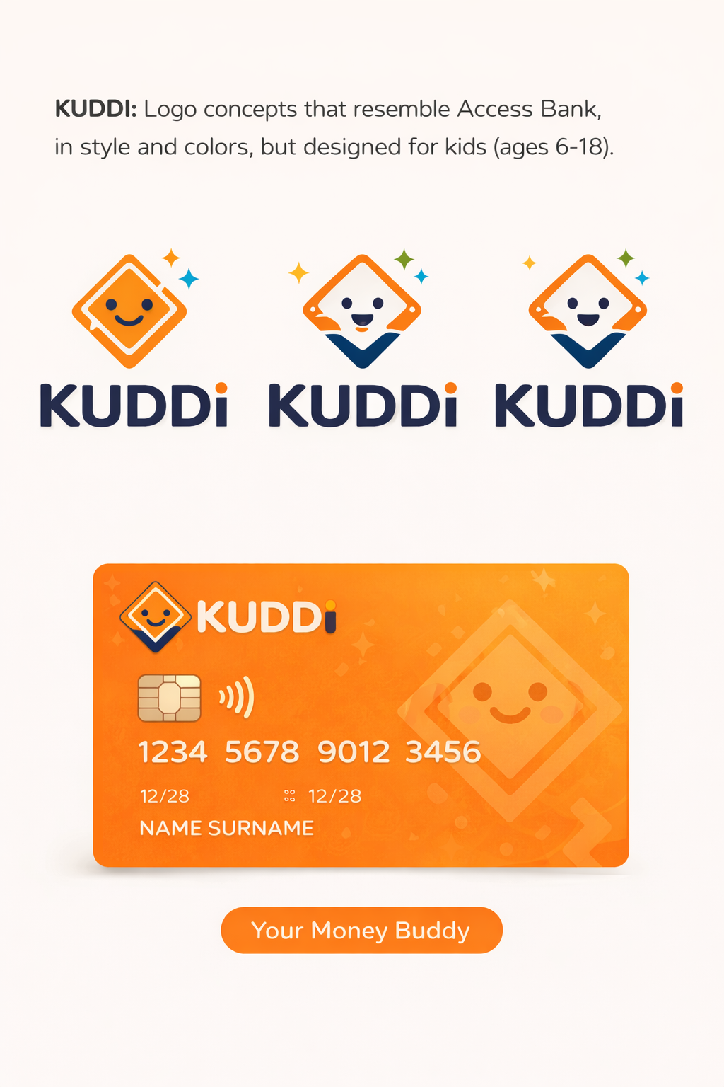 Kuddi logo concepts and card mockup